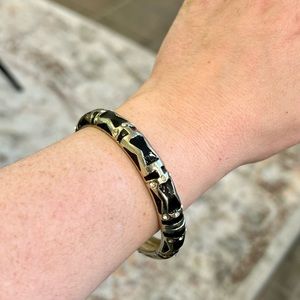 SEQUIN Hinged Silver & Black Enamel Bangle